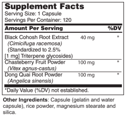 Wellness Works Black Cohosh Plus 40 mg (10015) Supplement Facts