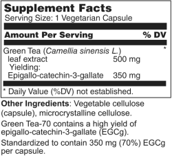 Wellness Works Green Tea-70 High Concentration EGCg (10320) Supplement Facts